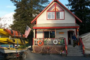 a boat parked on the side of a building