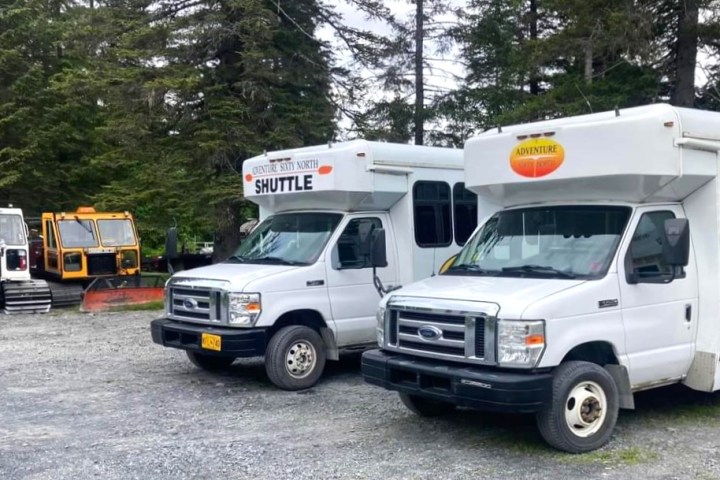 a truck is parked in a parking lot