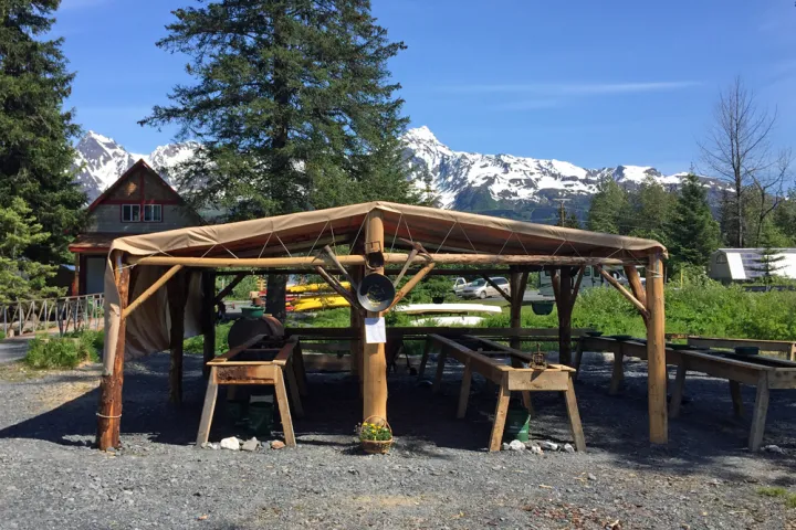 a wooden picnic table