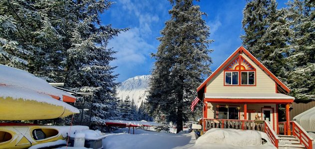 a house covered in snow