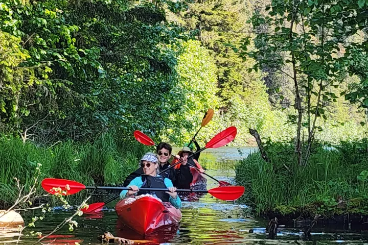 a raft on top of a grass covered field