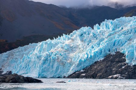 Aialik Glacier on Aialik Bay in Kenai Fjords National Park in Sep. 2019 near Seward, Alaska AK, USA.