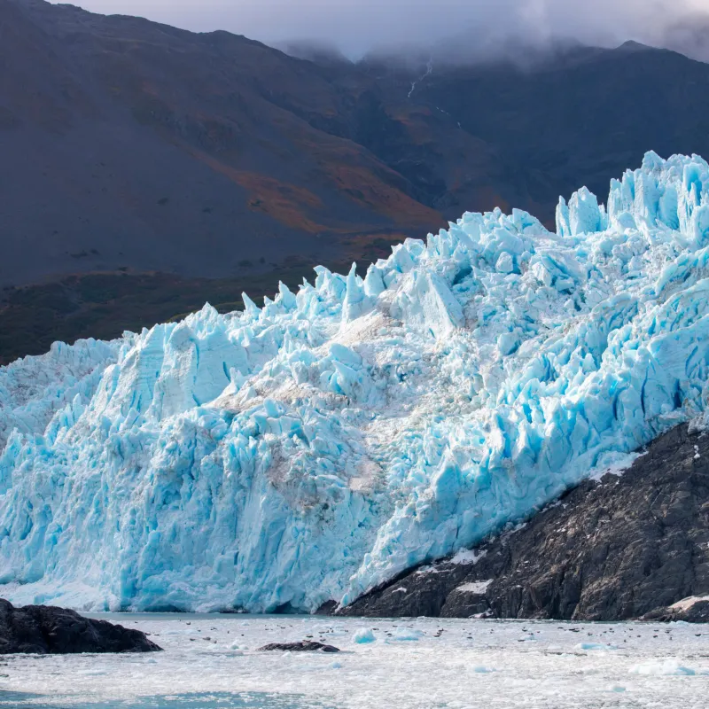 Aialik Glacier on Aialik Bay in Kenai Fjords National Park in Sep. 2019 near Seward, Alaska AK, USA.