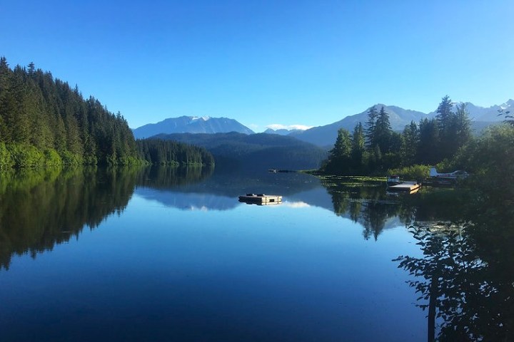 a body of water surrounded by trees