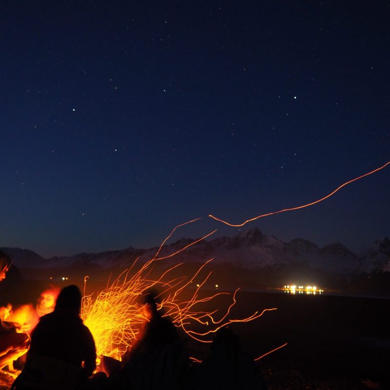 a sunset over a fire