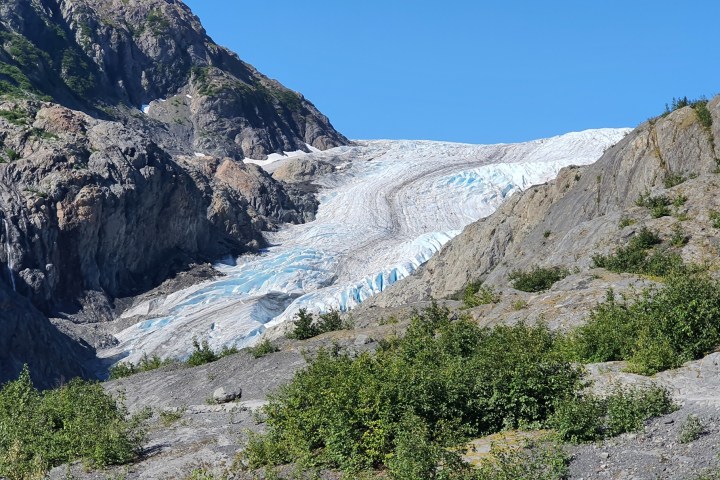 a rocky mountain with trees in the background