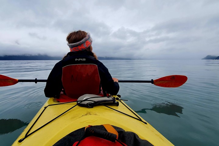 a person sitting in a boat on a body of water