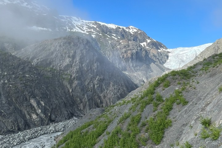 a view of a snow covered mountain