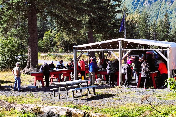 a group of people in a park