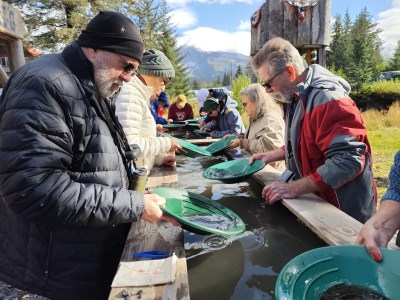 a group of people in a park